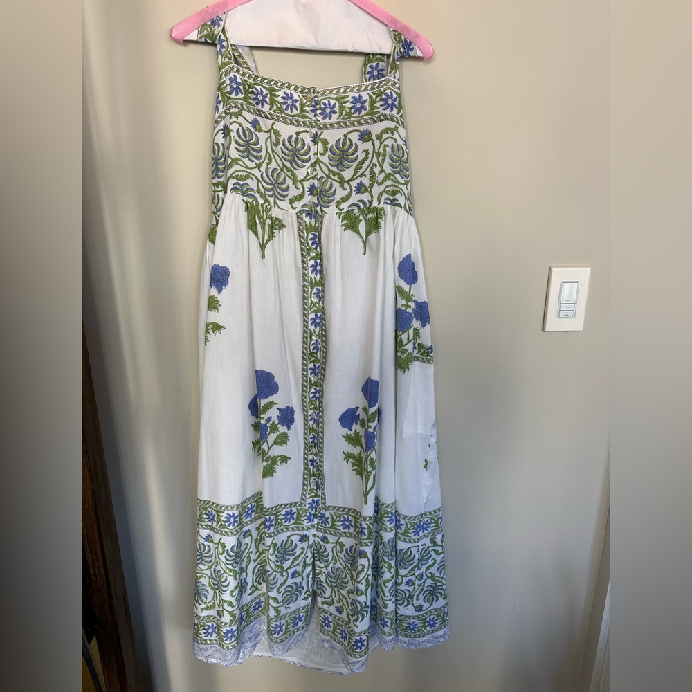 Juliet Dunn Tie Shoulder Midi Dress. Blue/White Floral. M. EUC - Picture 4 of 10